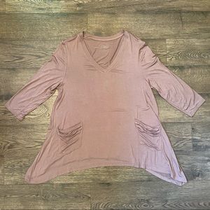 LOGO Layers V-Neck 3/4 Sleeve Brown Tunic Tee Top